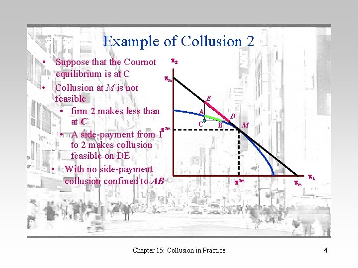 Example of Collusion 2 • Suppose that the Cournot p 2 equilibrium is at