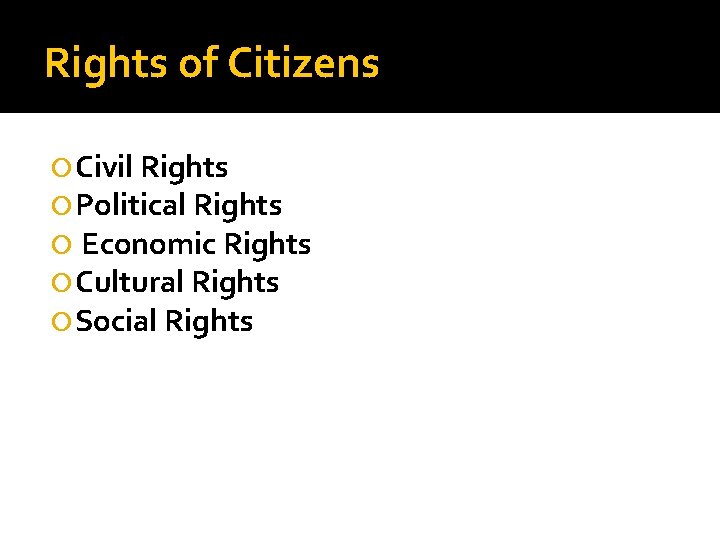 Rights of Citizens Civil Rights Political Rights Economic Rights Cultural Rights Social Rights 