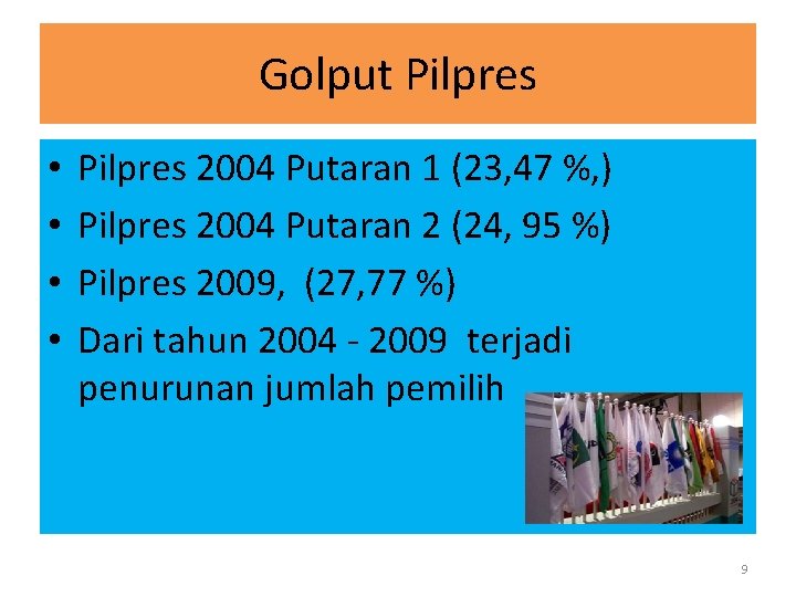 Golput Pilpres • • Pilpres 2004 Putaran 1 (23, 47 %, ) Pilpres 2004