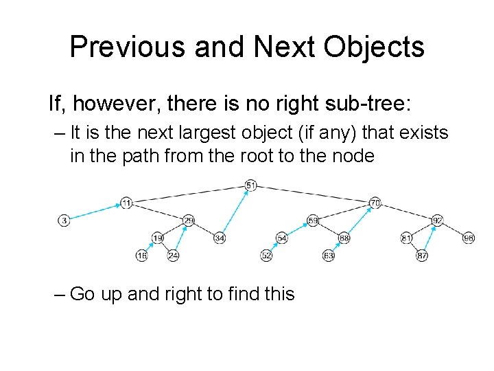 Previous and Next Objects If, however, there is no right sub-tree: – It is