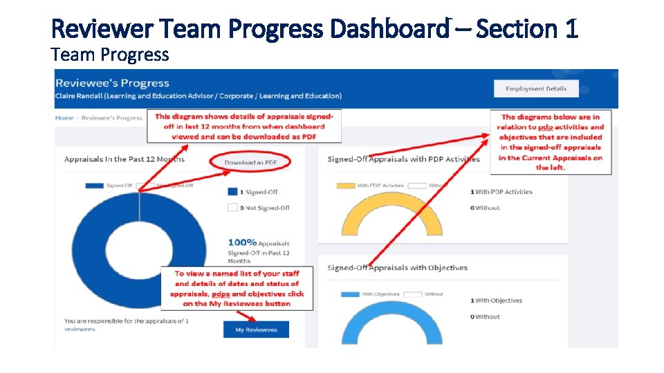 Reviewer Team Progress Dashboard – Section 1 Team Progress 