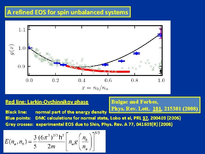A refined EOS for spin unbalanced systems Red line: Larkin-Ovchinnikov phase Bulgac and Forbes, A refined EOS for spin unbalanced systems Red line: Larkin-Ovchinnikov phase Bulgac and Forbes,