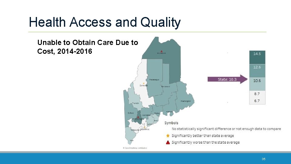 Health Access and Quality Unable to Obtain Care Due to Cost, 2014 -2016 35