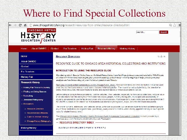 Where to Find Special Collections History Fair website 