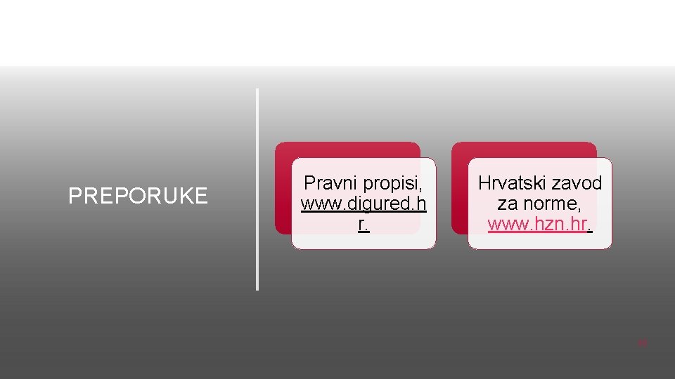 PREPORUKE Pravni propisi, www. digured. h r. Hrvatski zavod za norme, www. hzn. hr.