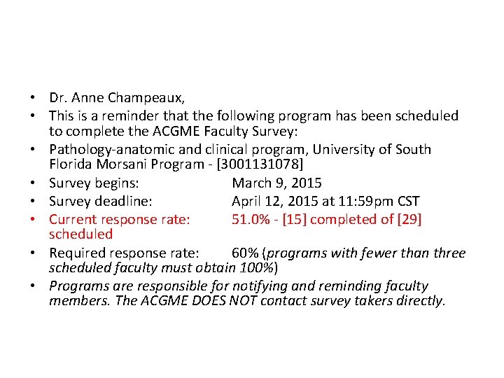  • Dr. Anne Champeaux, • This is a reminder that the following program