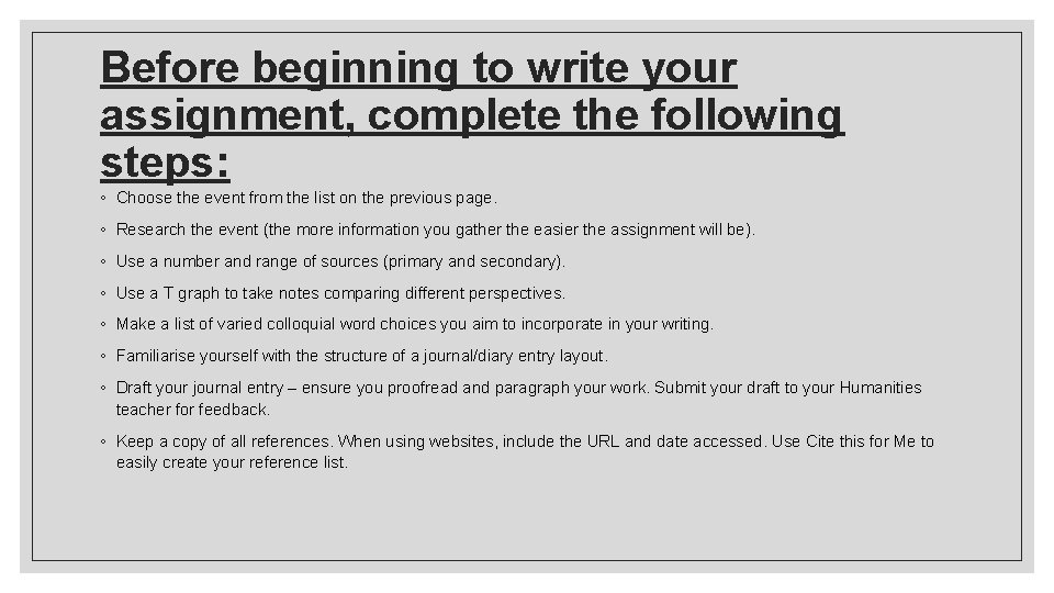 Before beginning to write your assignment, complete the following steps: ◦ Choose the event