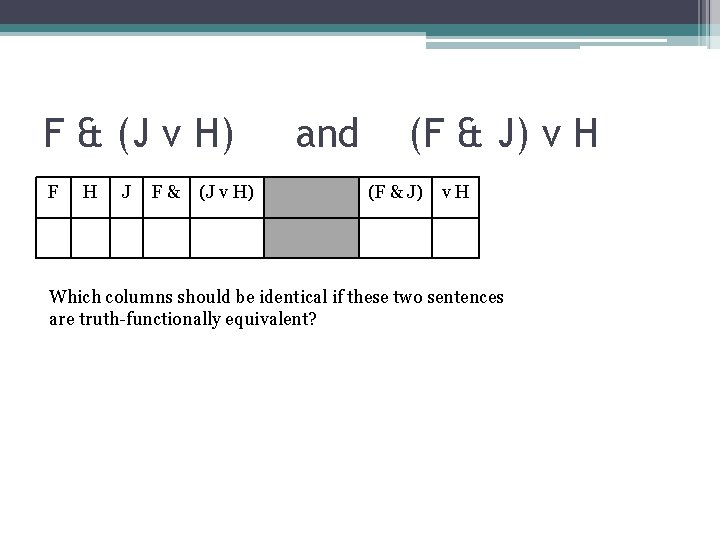 F & (J v H) F H J F& (J v H) and (F