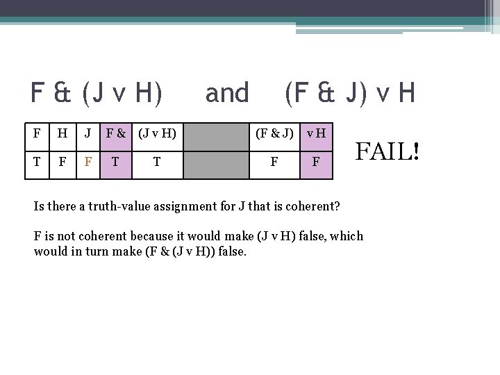 F & (J v H) and (F & J) v H F H J