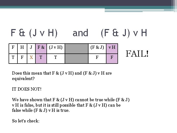 F & (J v H) and (F & J) v H F H J