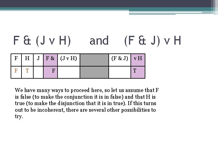 F & (J v H) F H F T J F& F (J v
