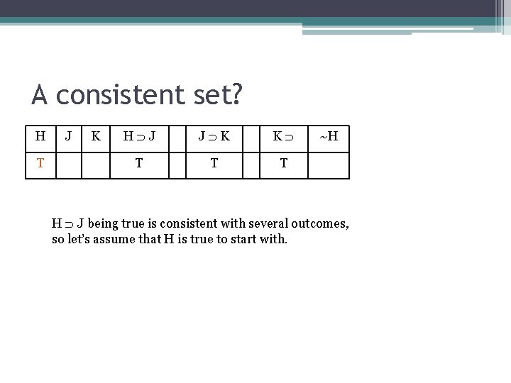 A consistent set? H T J K H J J K K T T
