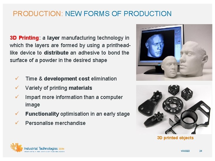PRODUCTION: NEW FORMS OF PRODUCTION 3 D Printing: a layer manufacturing technology in which
