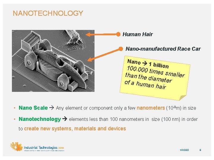 NANOTECHNOLOGY Human Hair Nano-manufactured Race Car Nano 1 b 100. 000 illion times sm