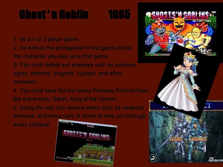 Ghost ‘ n Goblin 1985 1. Its a 1 or 2 player game 2.