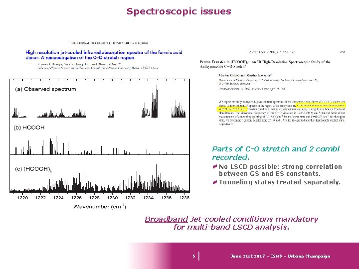 Spectroscopic issues Parts of C-O stretch and 2 combi recorded. No LSCD possible: strong