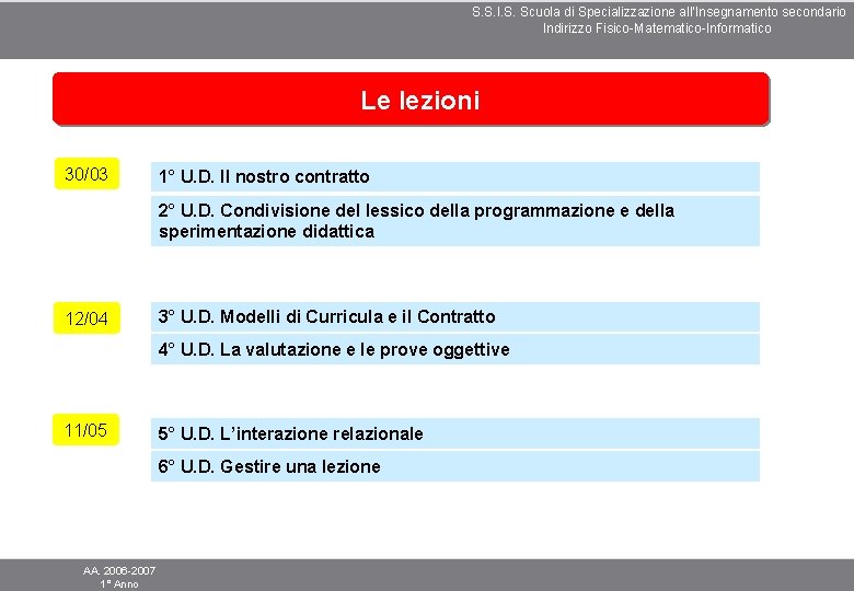 S. S. I. S. Scuola di Specializzazione all’Insegnamento secondario Indirizzo Fisico-Matematico-Informatico Le lezioni 30/03