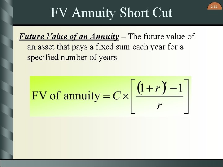 FV Annuity Short Cut Future Value of an Annuity – The future value of