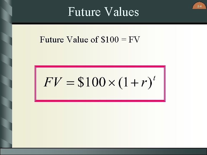 Future Values Future Value of $100 = FV 2 -4 