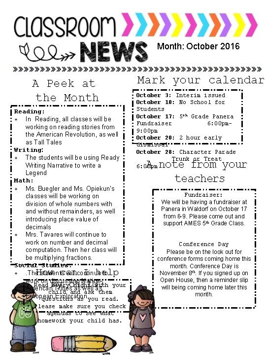 Month: October 2016 A Peek at the Month Reading: + In Reading, all classes