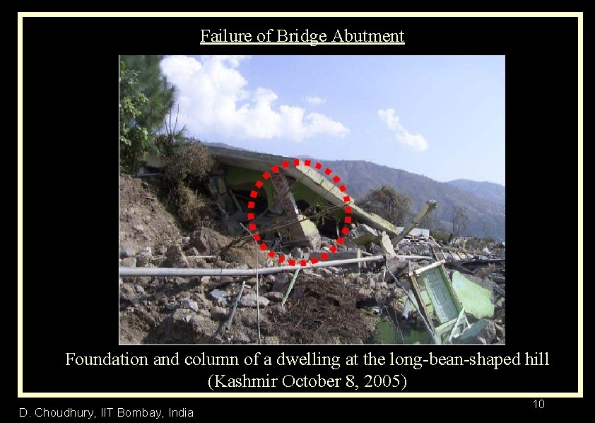 Failure of Bridge Abutment Foundation and column of a dwelling at the long-bean-shaped hill
