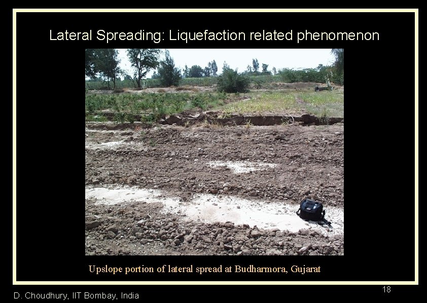 Lateral Spreading: Liquefaction related phenomenon Upslope portion of lateral spread at Budharmora, Gujarat D.