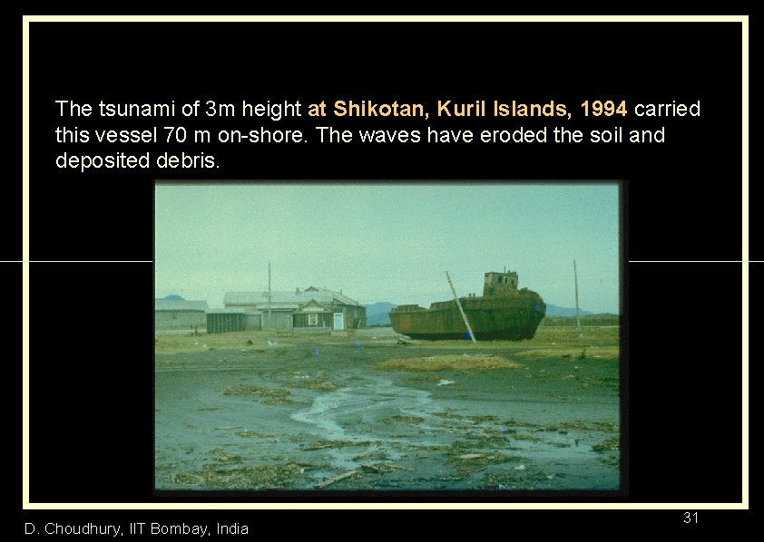 The tsunami of 3 m height at Shikotan, Kuril Islands, 1994 carried this vessel