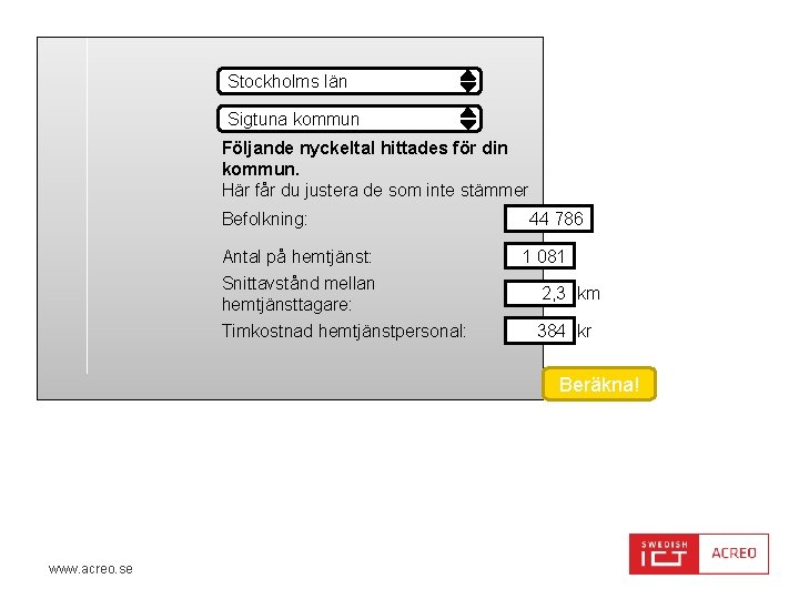 Stockholms län Sigtuna kommun Följande nyckeltal hittades för din kommun. Här får du justera