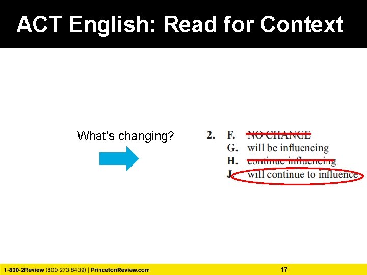 ACT Writing English: Read for Context SAT Question What’s changing? 17 