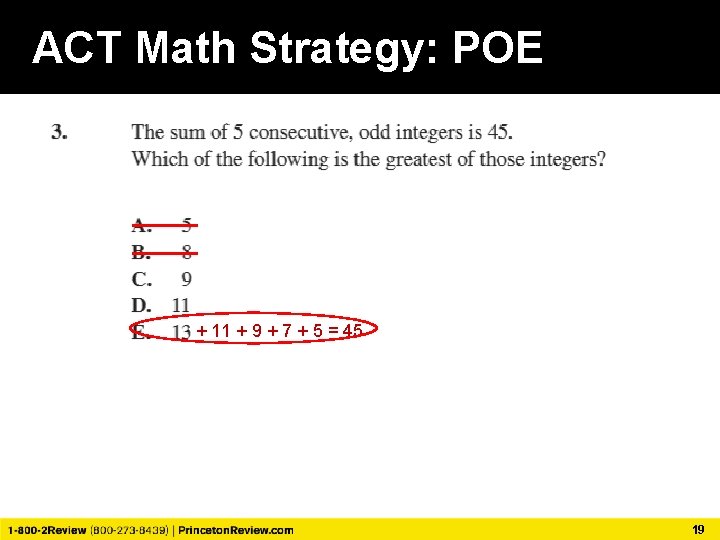 ACT Math Strategy: POE + 11 + 9 + 7 + 5 = 45