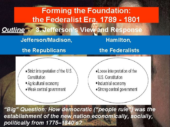 Forming the Foundation: the Federalist Era, 1789 - 1801 Outline 3. Jefferson’s View and