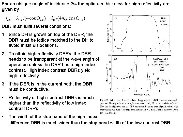 For an oblique angle of incidence Θl, h the optimum thickness for high reflectivity