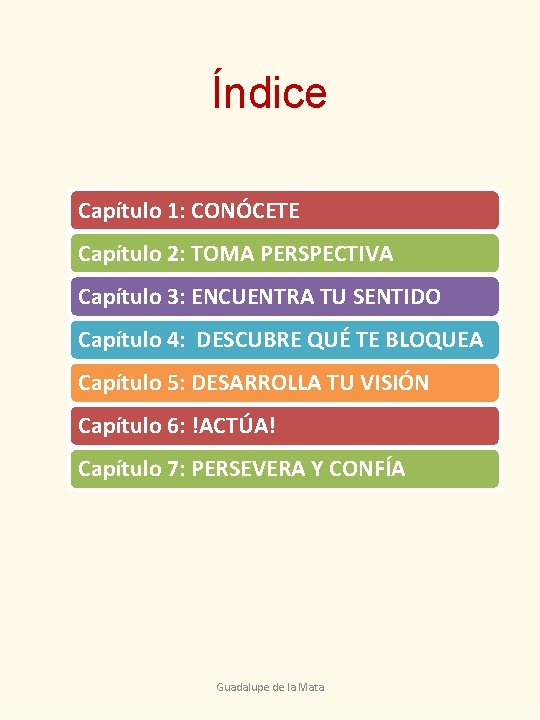 Índice Capítulo 1: CONÓCETE Capítulo 2: TOMA PERSPECTIVA Capítulo 3: ENCUENTRA TU SENTIDO Capítulo