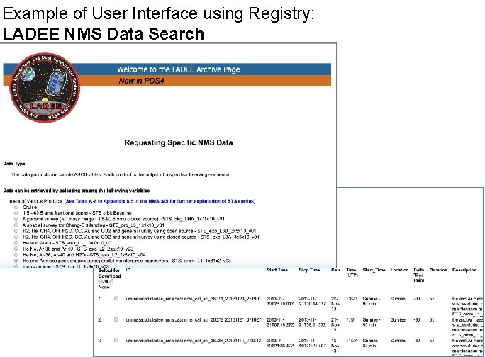 Example of User Interface using Registry: LADEE NMS Data Search 11 pds. nasa. gov