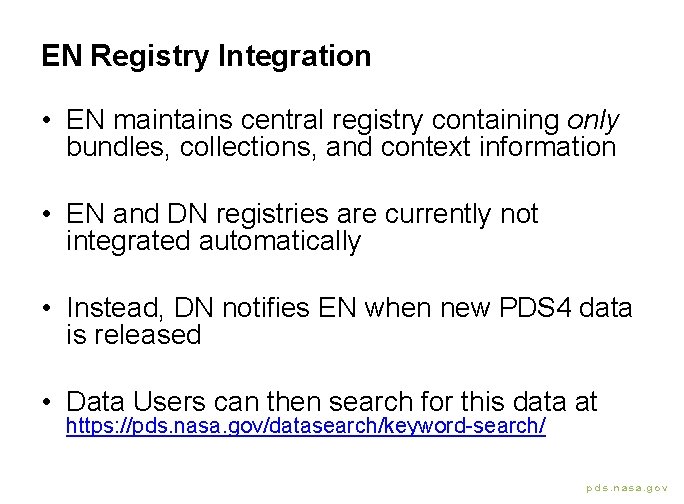 EN Registry Integration • EN maintains central registry containing only bundles, collections, and context