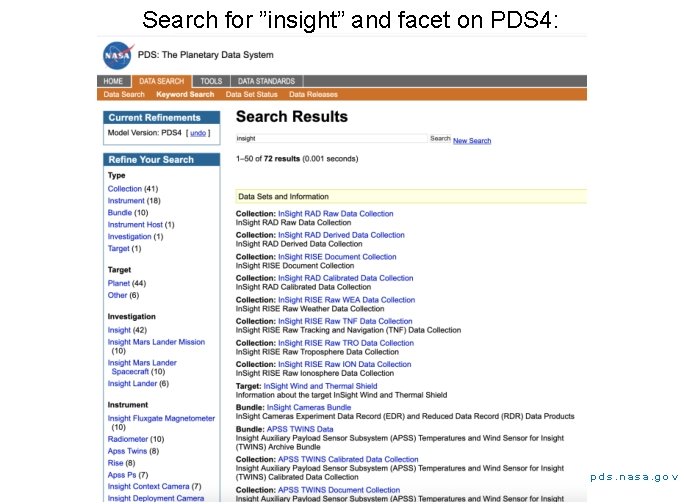 Search for ”insight” and facet on PDS 4: pds. nasa. gov 