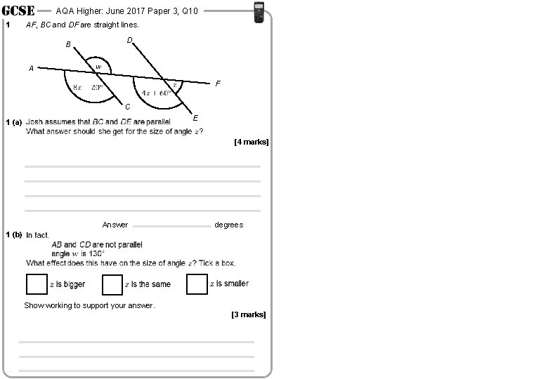 AQA Higher: June 2017 Paper 3, Q 10 1 AF, BC and DF are