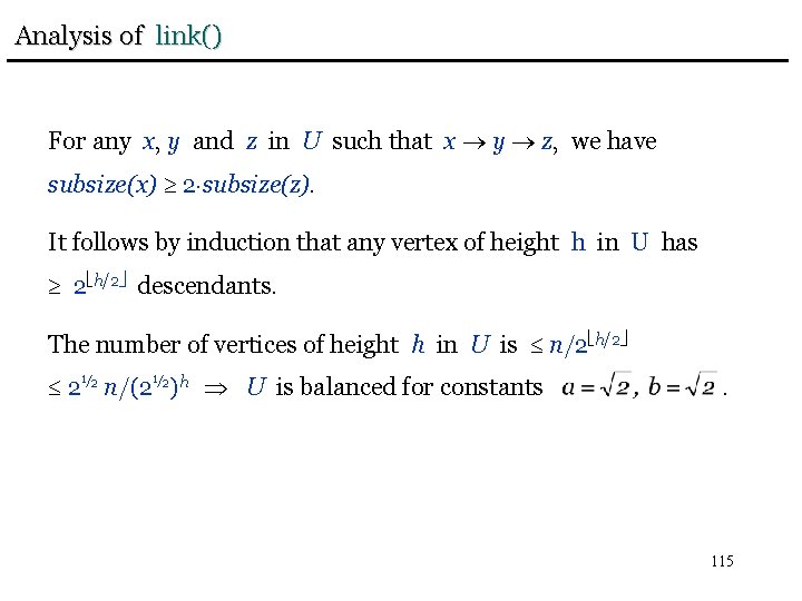 Analysis of link() For any x, y and z in U such that x