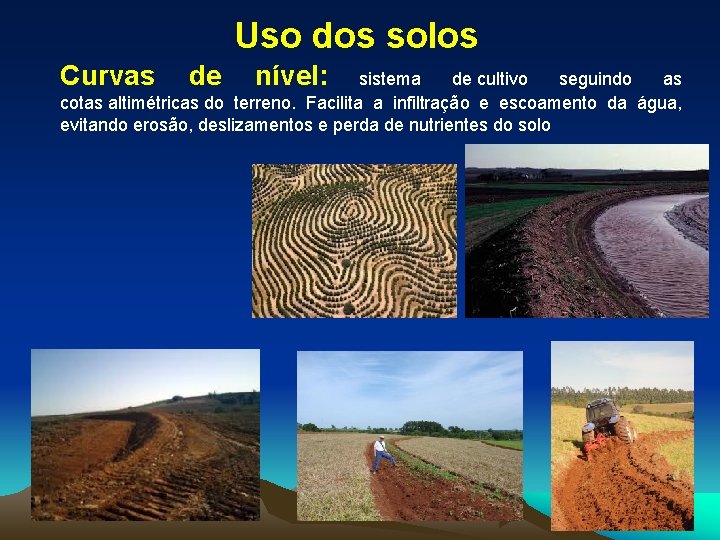 Uso dos solos Curvas de nível: sistema de cultivo seguindo as cotas altimétricas do