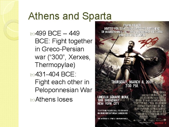 Athens and Sparta 499 BCE – 449 BCE: Fight together in Greco-Persian war (“