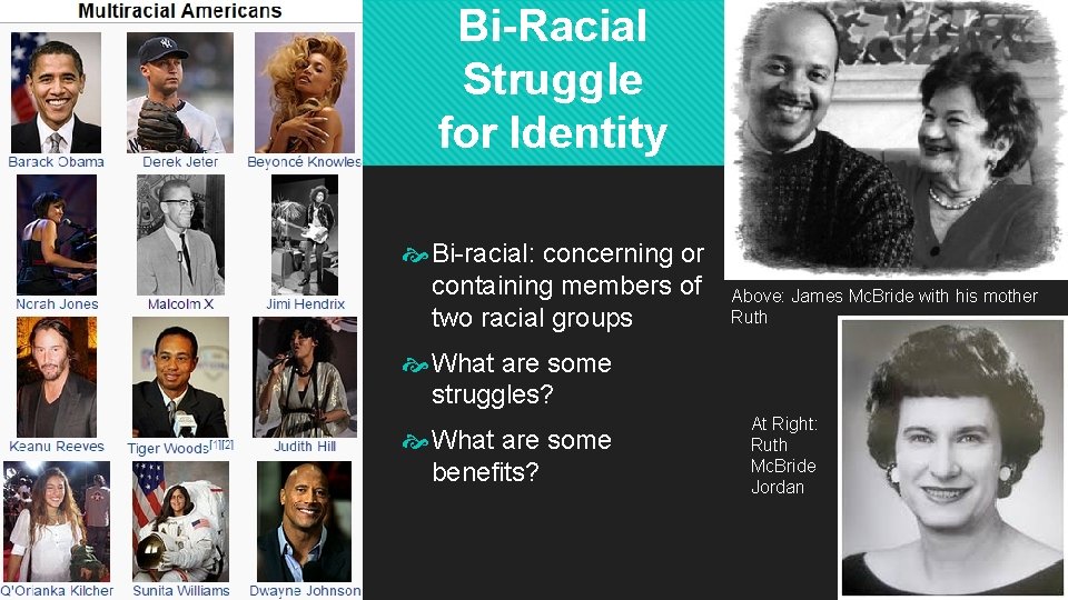 Bi-Racial Struggle for Identity Bi-racial: concerning or containing members of two racial groups Above: Bi-Racial Struggle for Identity Bi-racial: concerning or containing members of two racial groups Above: