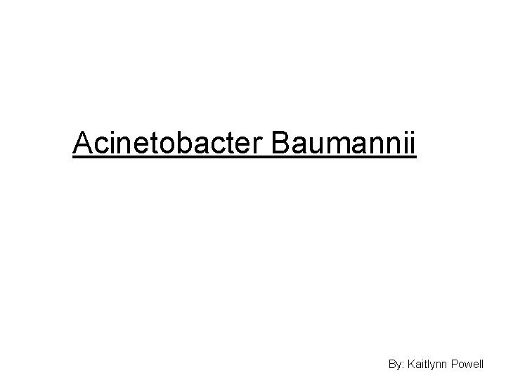 Acinetobacter Baumannii By: Kaitlynn Powell 