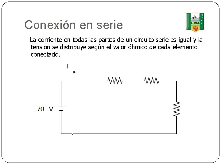 Conexión en serie La corriente en todas las partes de un circuito serie es