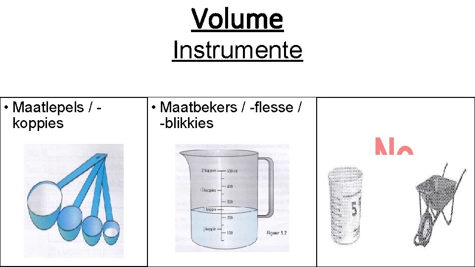 Volume Instrumente • Maatlepels / koppies • Maatbekers / -flesse / -blikkies 