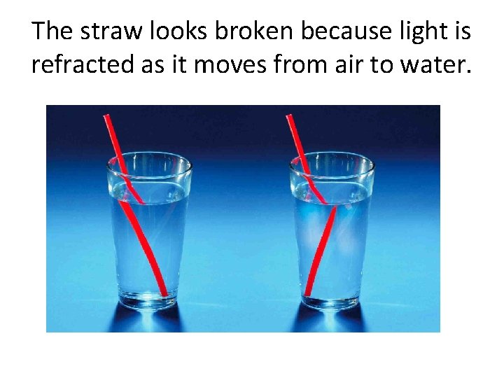 The straw looks broken because light is refracted as it moves from air to