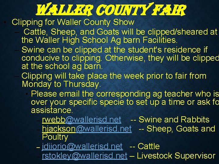 Wa. LLEr COun. TY Fair • Clipping for Waller County Show – Cattle, Sheep,