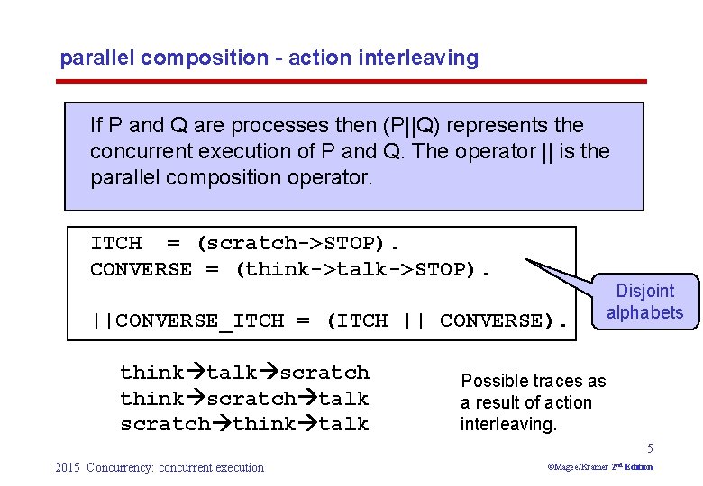 parallel composition - action interleaving If P and Q are processes then (P||Q) represents