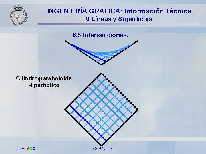 INGENIERÍA GRÁFICA: Información Técnica 6 Líneas y Superficies 6. 5 Intersecciones. Cilindro/paraboloide Hiperbólico GIE: