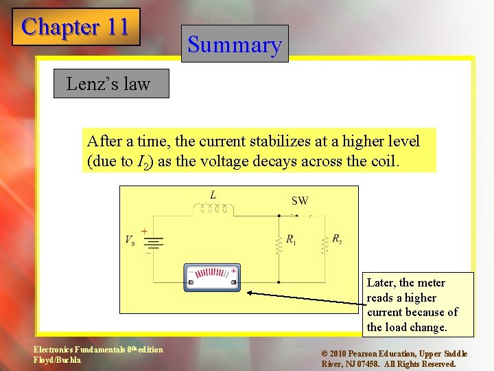 Chapter 11 1 Summary Lenz’s law After a time, the current stabilizes at a