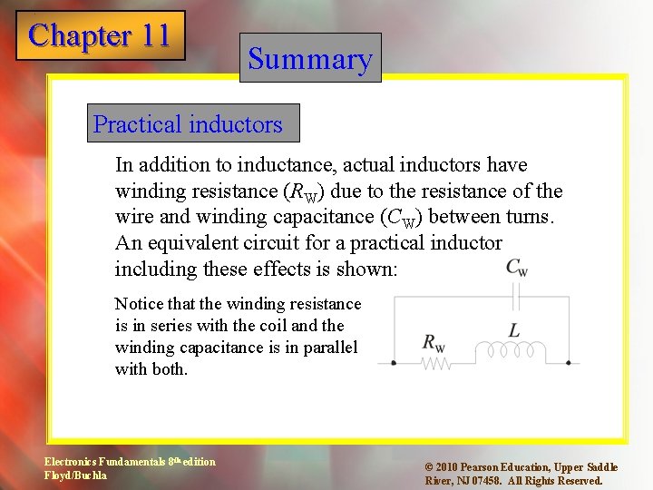 Chapter 11 1 Summary Practical inductors In addition to inductance, actual inductors have winding